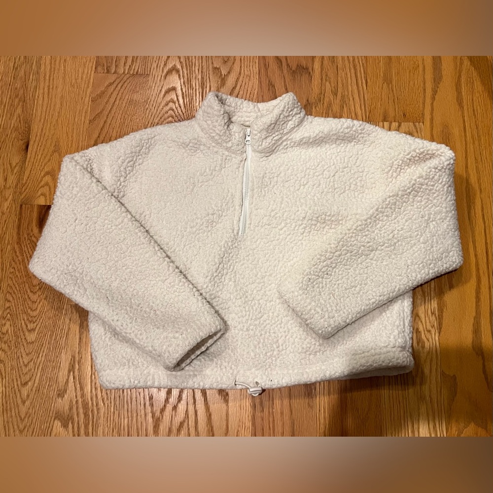 Pacsun LA Hearts Women's 1/2 zip Pullover Sherpa Jacket Crop Ivory ~ Sz S/XS